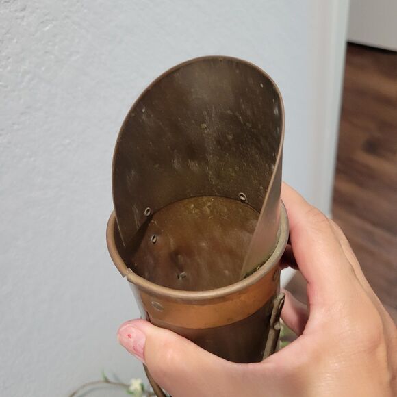 Vintage Brass And Copper Rustic Match Stick Holder Striker + Handle 8” MCM Old - Picture 9 of 13